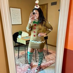 Tipsy Elves Ugly Holiday Christmas Gingerbread Sweater Dress Womens size M 4/6